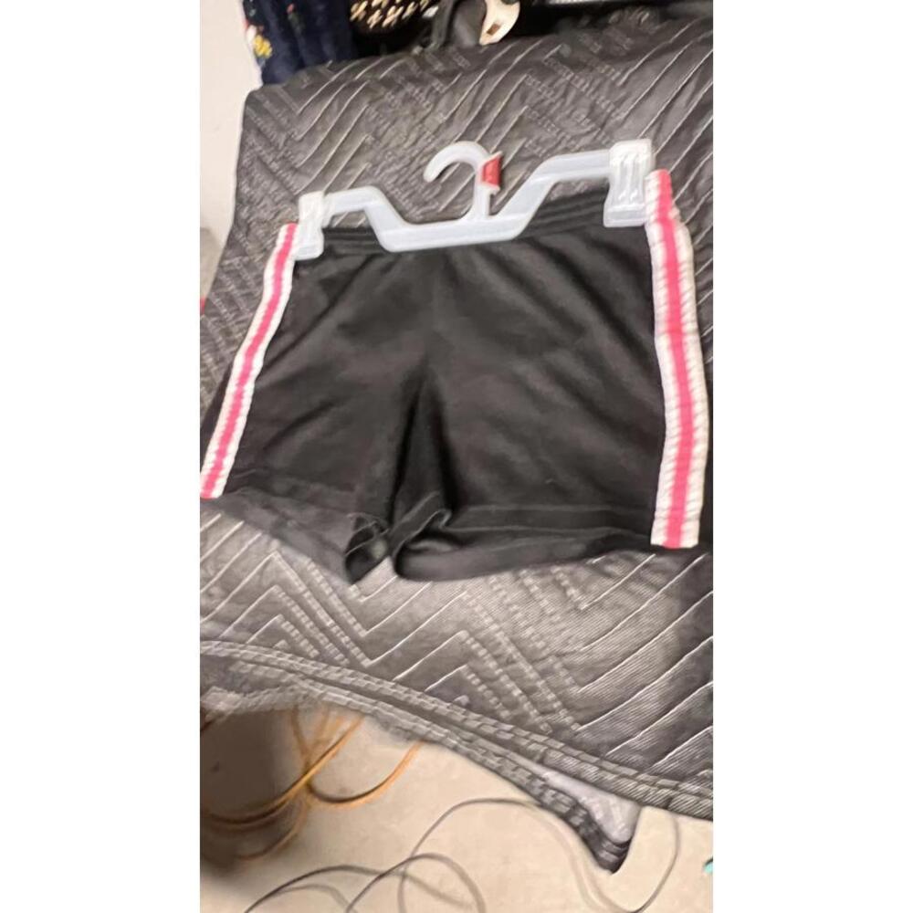 Girls Black Athletic Shorts with Pink and White Side Stripes